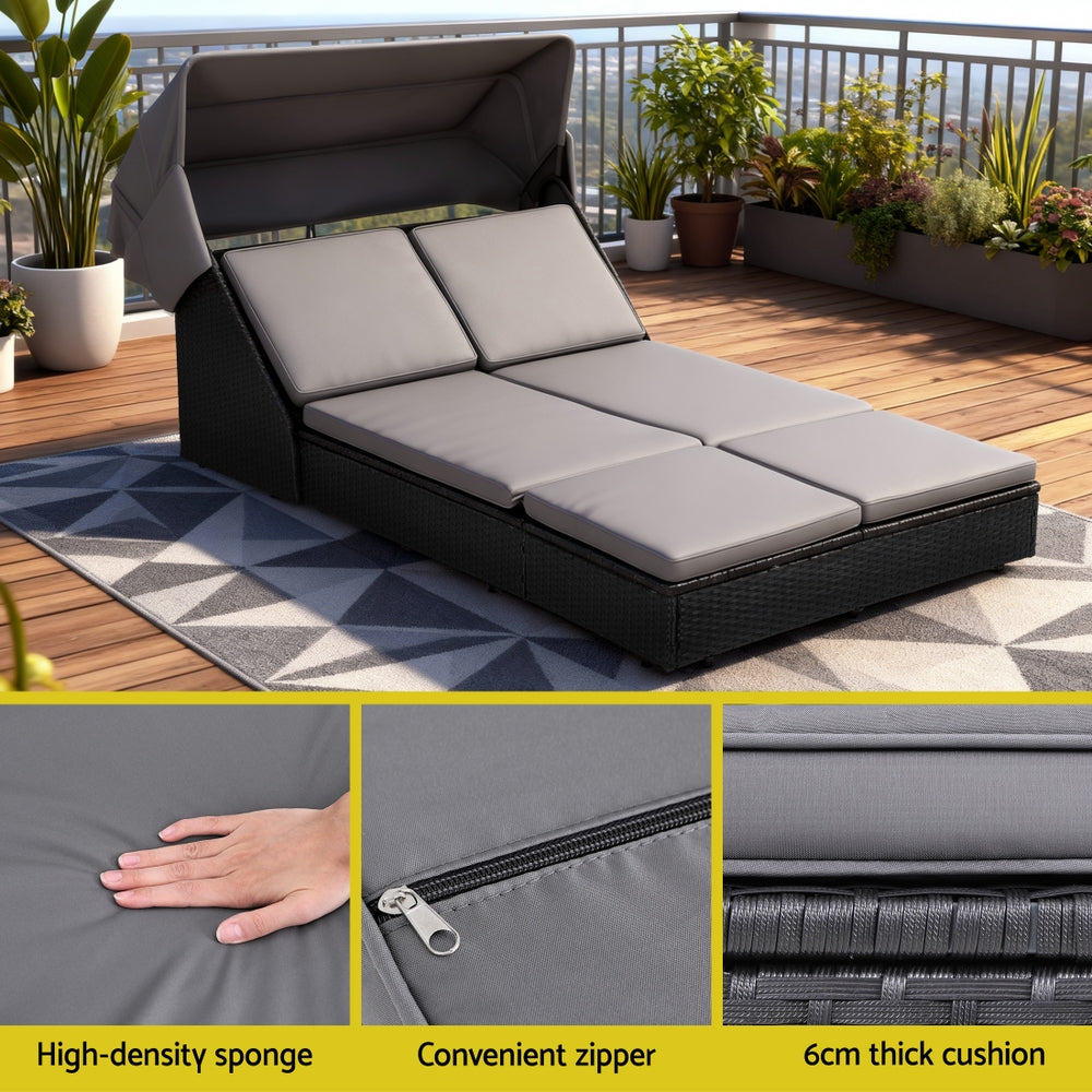 Outdoor Daybed – Adjustable Backrest, Weather-Resistant PE Rattan