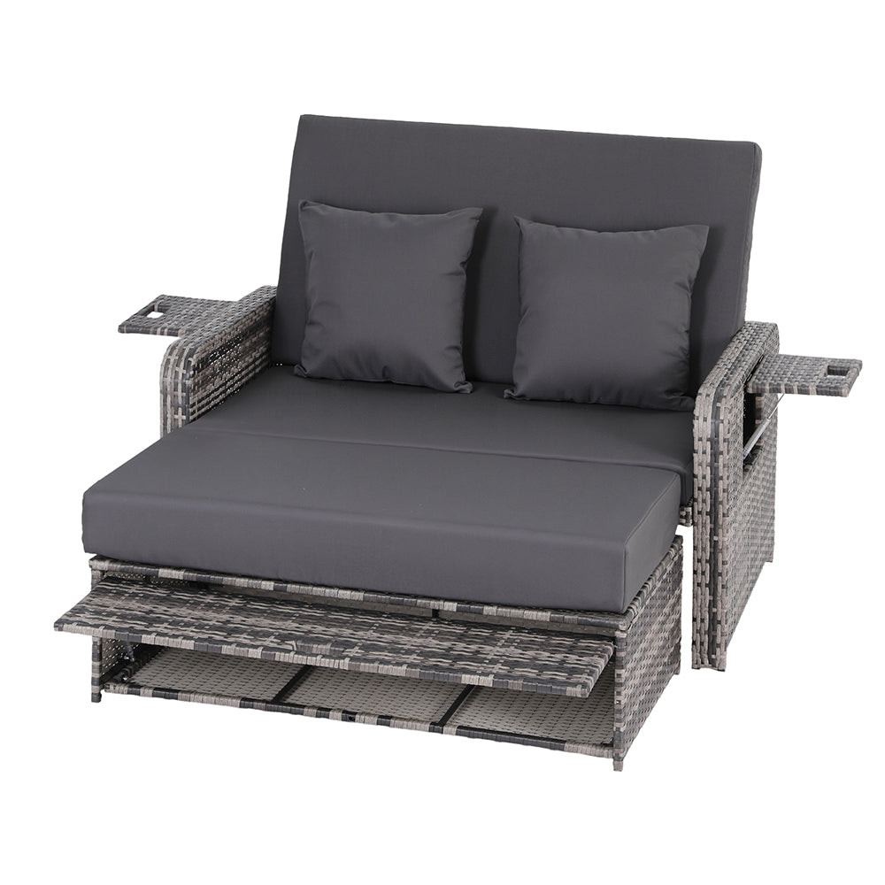 Outdoor Day Bed Sun Lounge – Adjustable Grey Wicker Patio Furniture