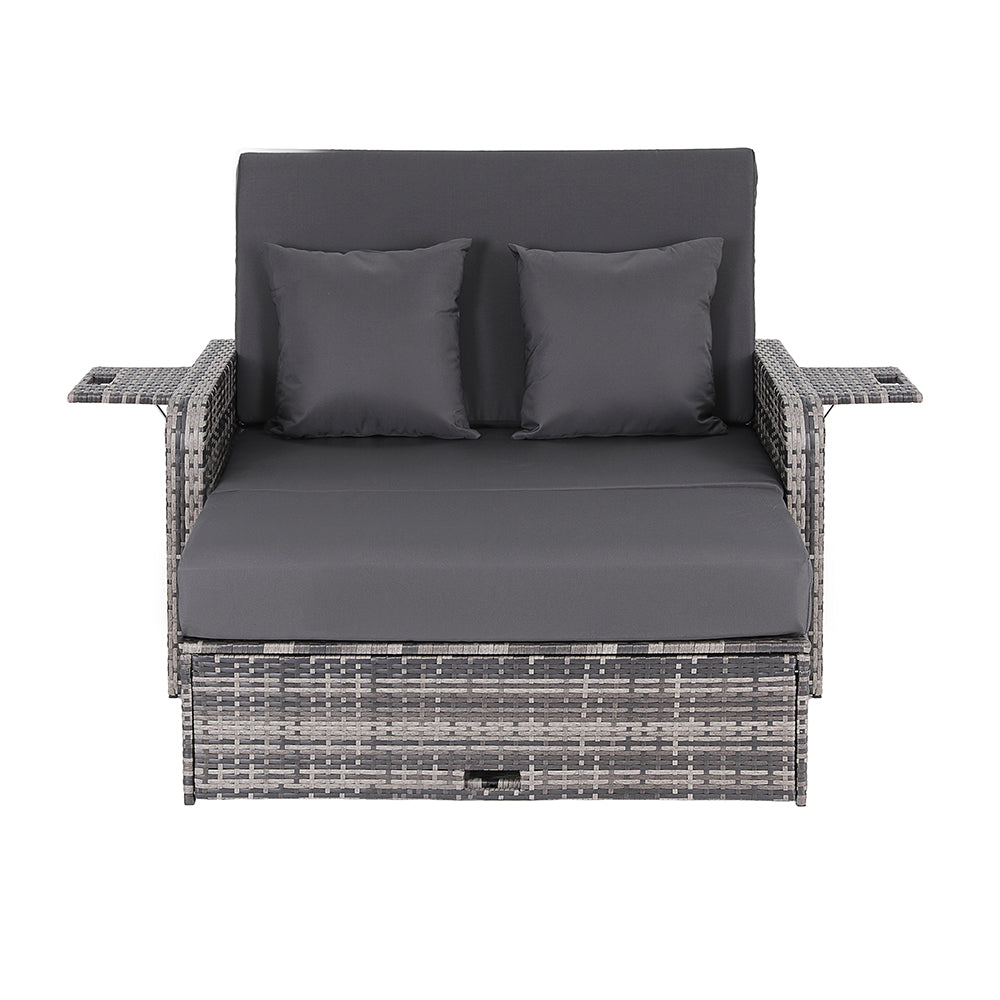 Outdoor Day Bed Sun Lounge – Adjustable Grey Wicker Patio Furniture