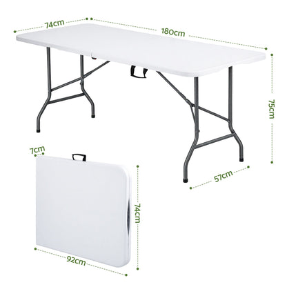 TWSC 180cm Folding Table Portable Fold-in-Half with Handle Camping Picnic