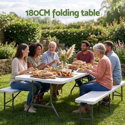 TWSC 180cm Folding Table Portable Fold-in-Half with Handle Camping Picnic
