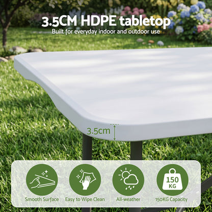 TWSC 180cm Folding Table Portable Fold-in-Half with Handle Camping Picnic