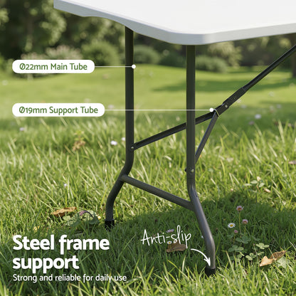 TWSC 180cm Folding Table Portable Fold-in-Half with Handle Camping Picnic