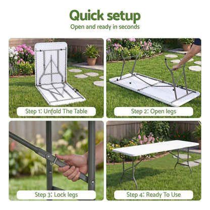 TWSC 180cm Folding Table Portable Fold-in-Half with Handle Camping Picnic
