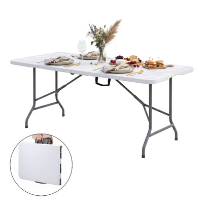 TWSC 180cm Folding Table Portable Fold-in-Half with Handle Camping Picnic
