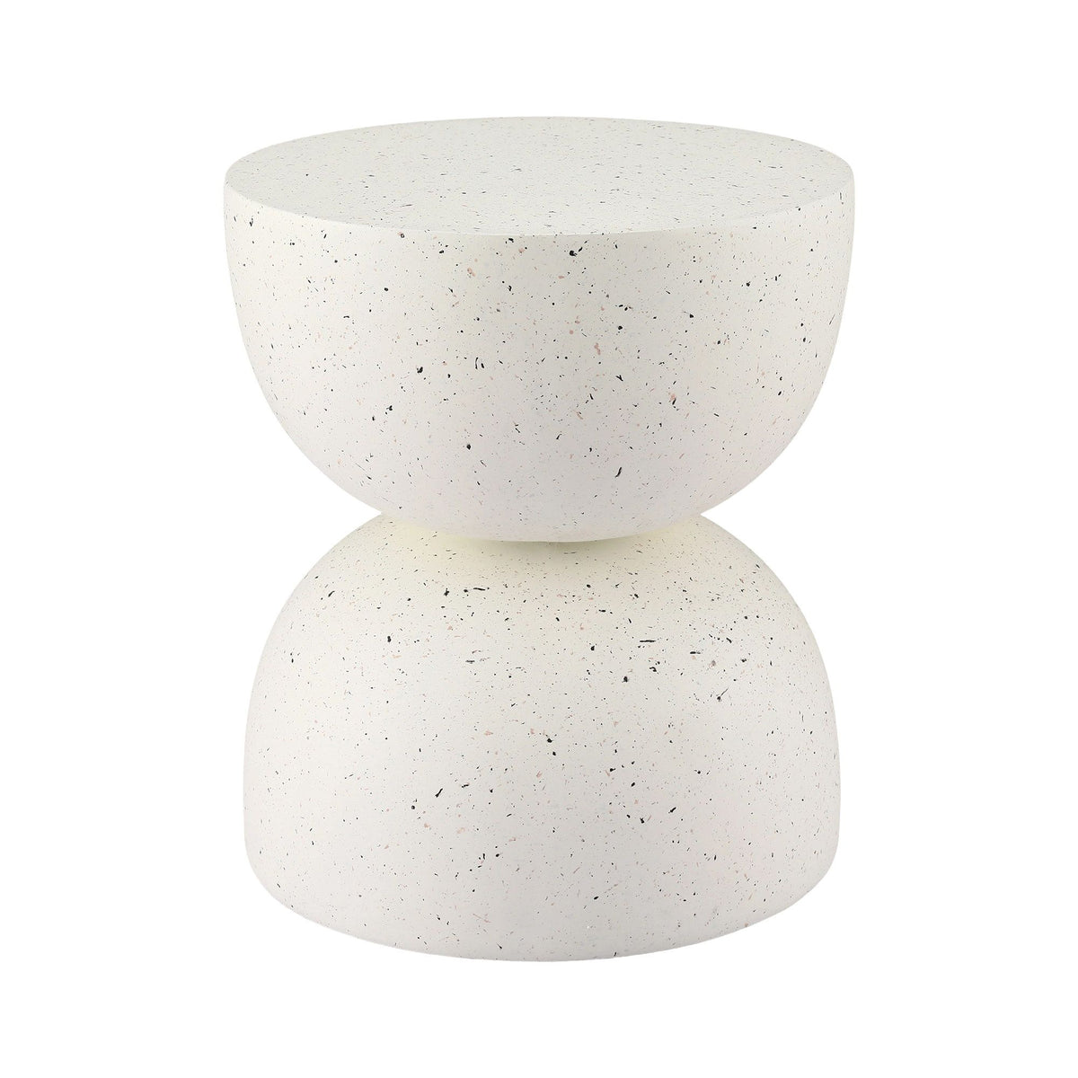 TWSC Hourglass Outdoor Side Table – White Terrazzo Look — product-only angled view