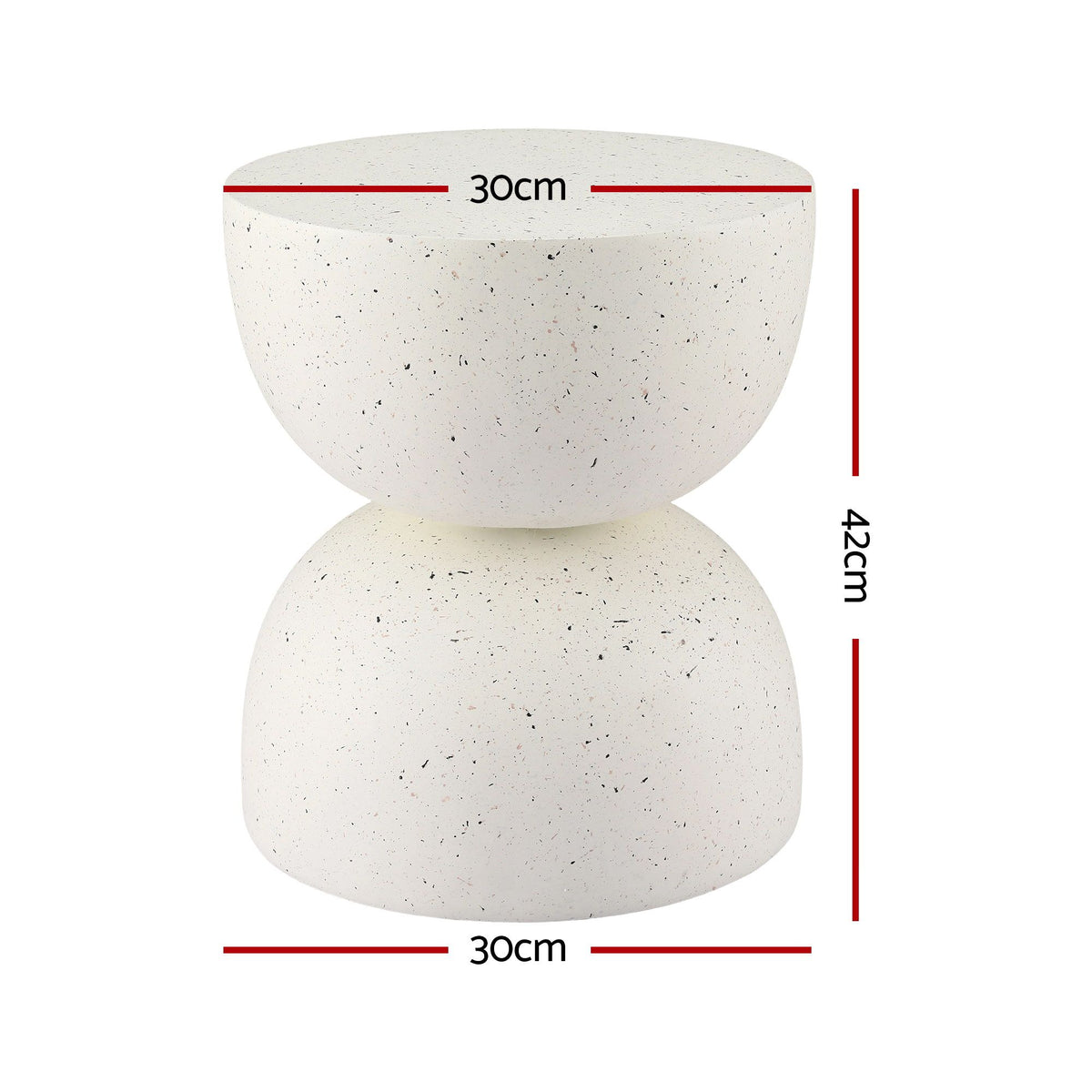 TWSC Hourglass Outdoor Side Table – White Terrazzo Look — table dimension diagram