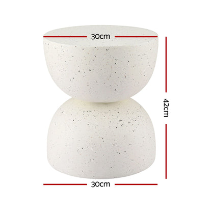 TWSC Hourglass Outdoor Side Table – White Terrazzo Look — table dimension diagram