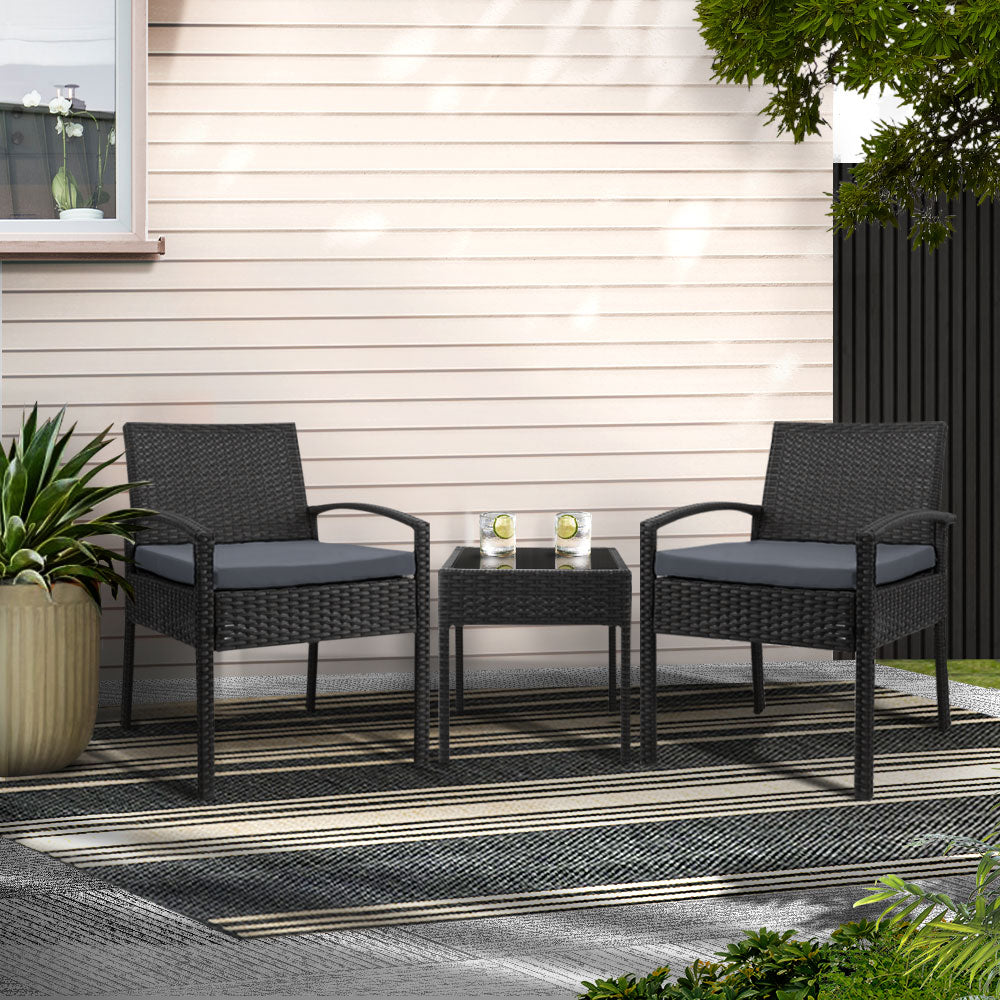 TWSC 3PC Patio Furniture Bistro Set Wicker Outdoor Lounge Setting Black