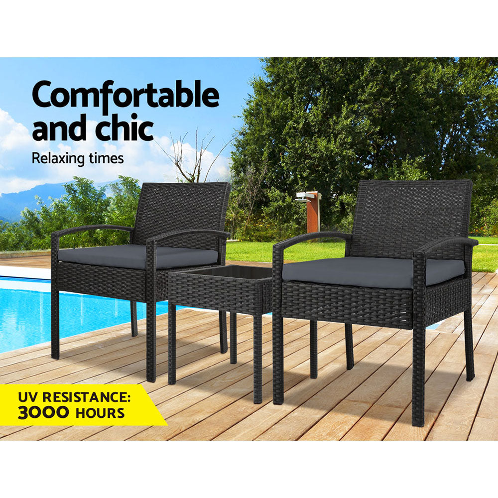 TWSC 3PC Patio Furniture Bistro Set Wicker Outdoor Lounge Setting Black