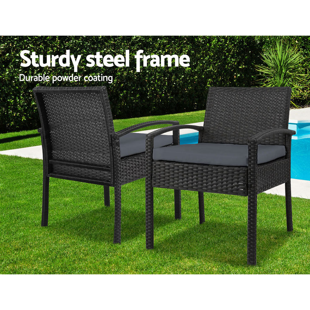 TWSC 3PC Patio Furniture Bistro Set Wicker Outdoor Lounge Setting Black