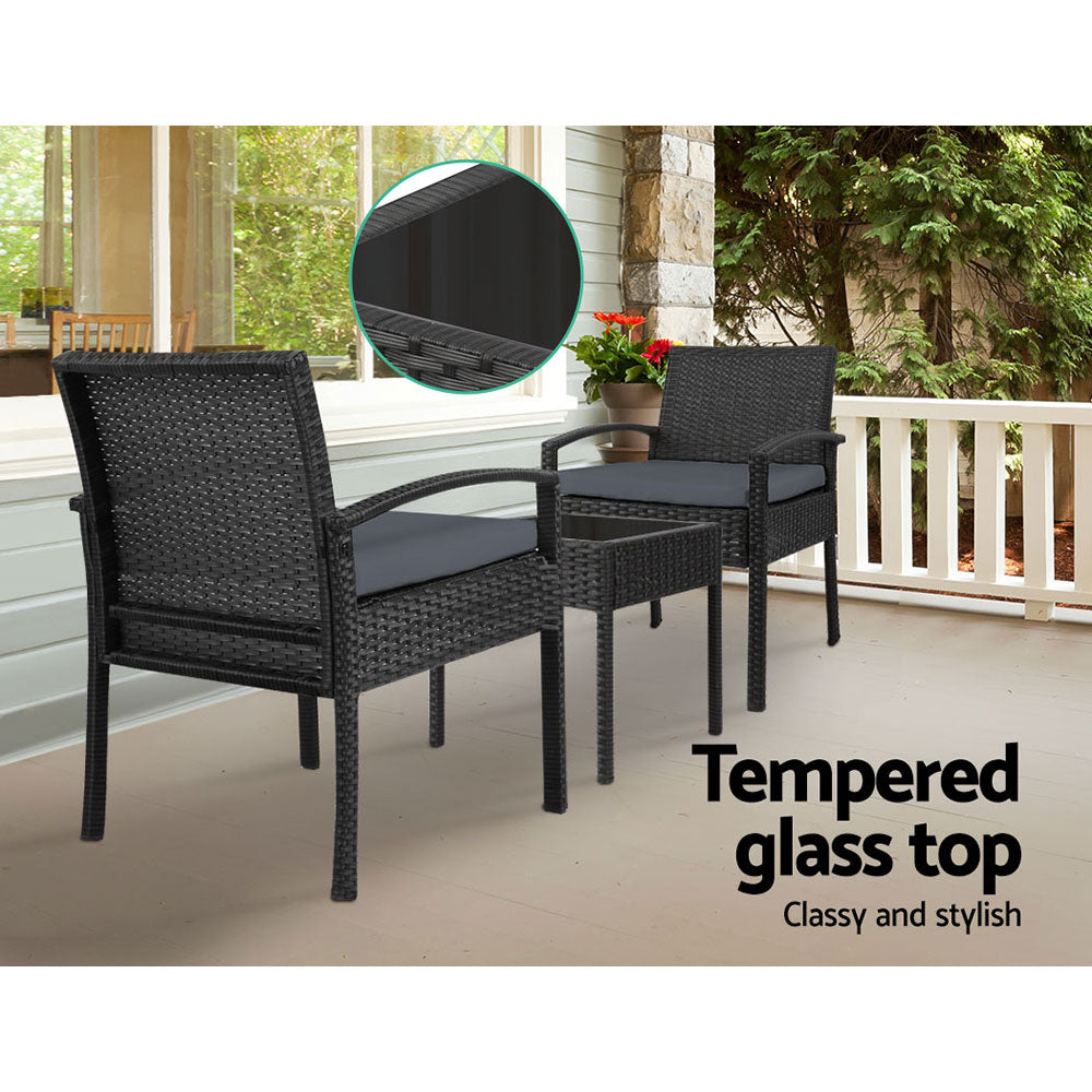 TWSC 3PC Patio Furniture Bistro Set Wicker Outdoor Lounge Setting Black