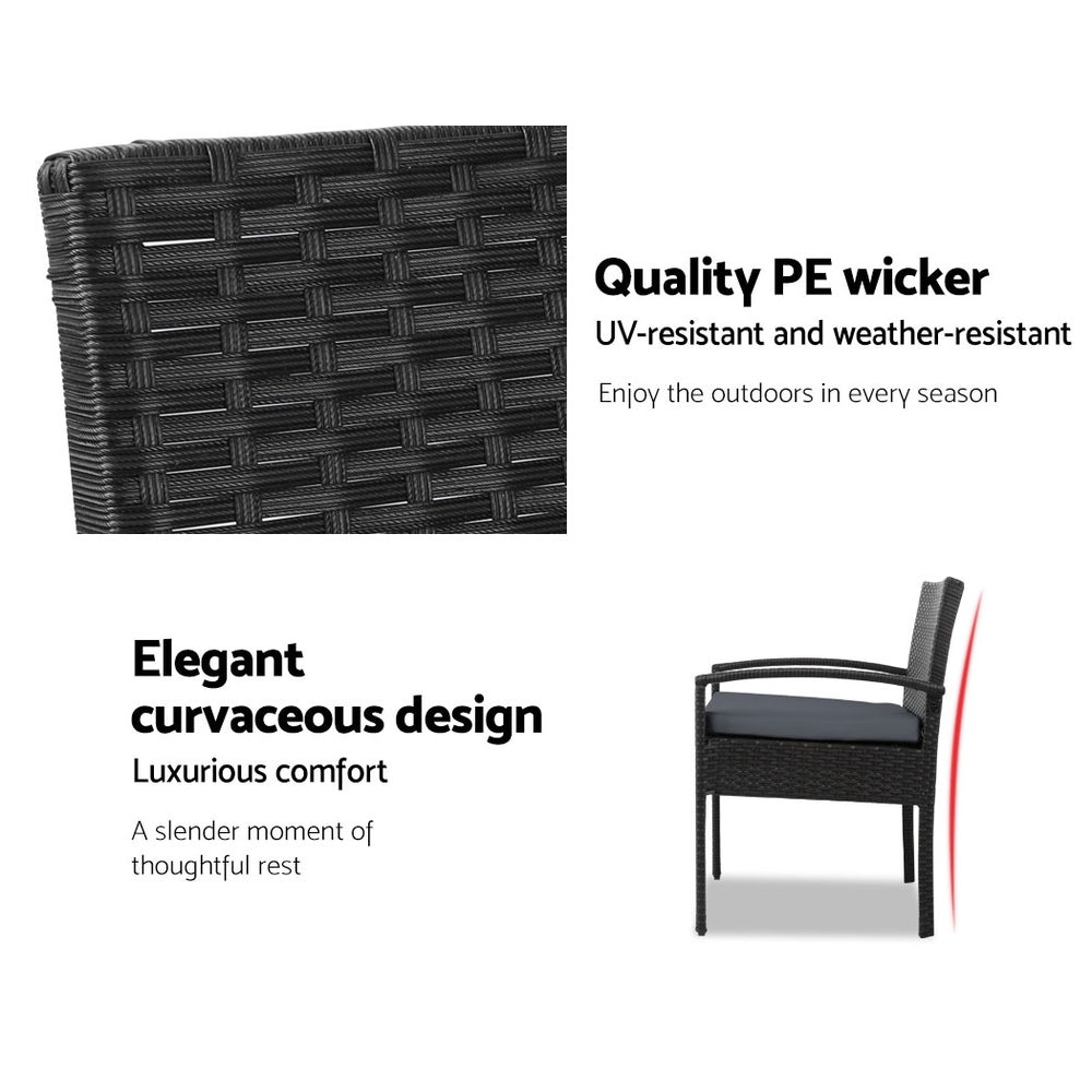 TWSC 3PC Patio Furniture Bistro Set Wicker Outdoor Lounge Setting Black