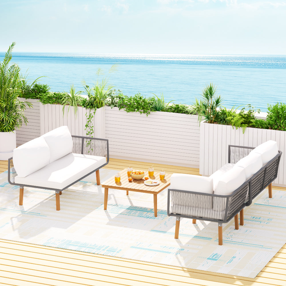 TWSC 5-Seater Outdoor Sofa Set Wooden Lounge Setting Aluminum