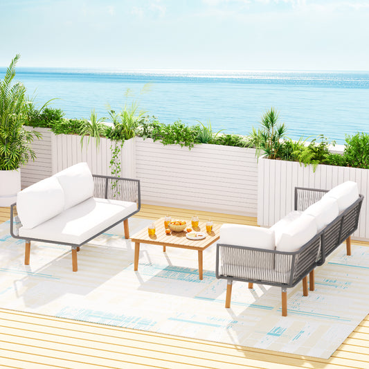 TWSC 5-Seater Outdoor Sofa Set Wooden Lounge Setting Aluminum