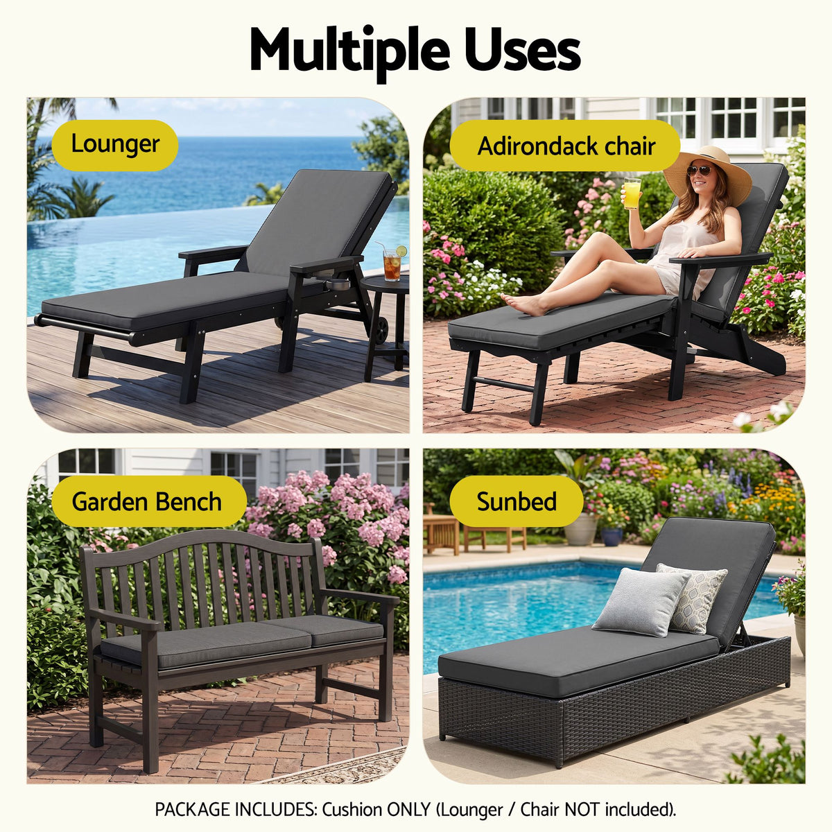 Gardeon Outdoor Chaise Lounge Cushion Lounge Chair Pad Sunbed Mattress Grey