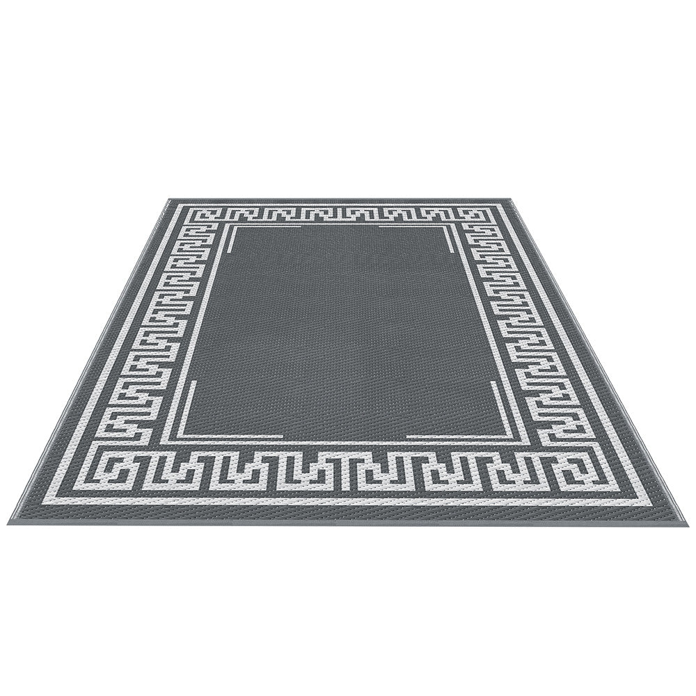 Outdoor Reversible Patio Rug – Weather-Resistant, 152x244cm, Grey Greek Key