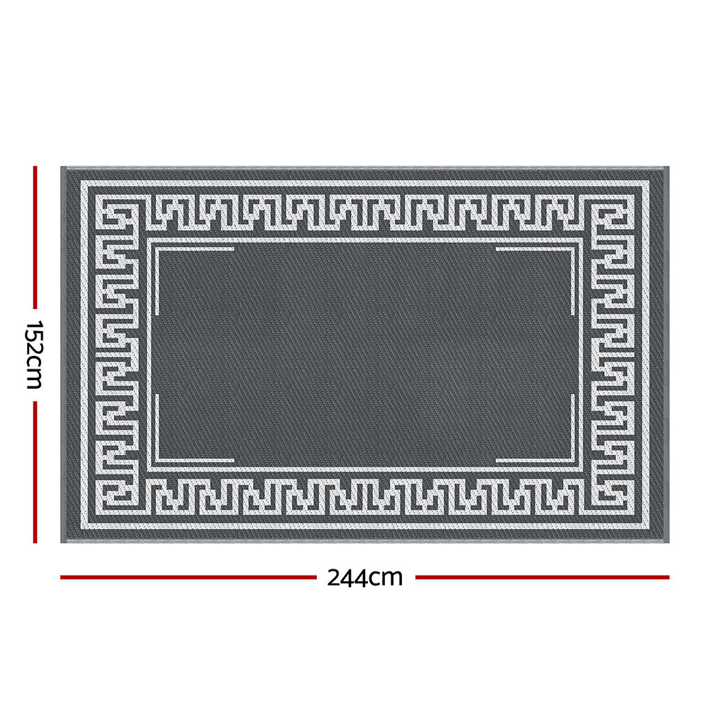 Outdoor Reversible Patio Rug – Weather-Resistant, 152x244cm, Grey Greek Key
