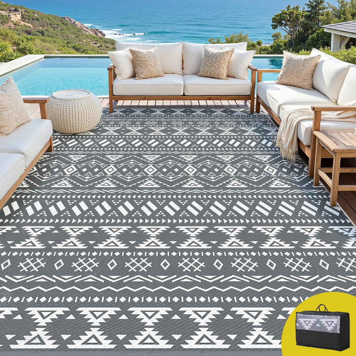 Outdoor Reversible Patio Rug – Dual-Sided, 274x366cm, Polypropylene