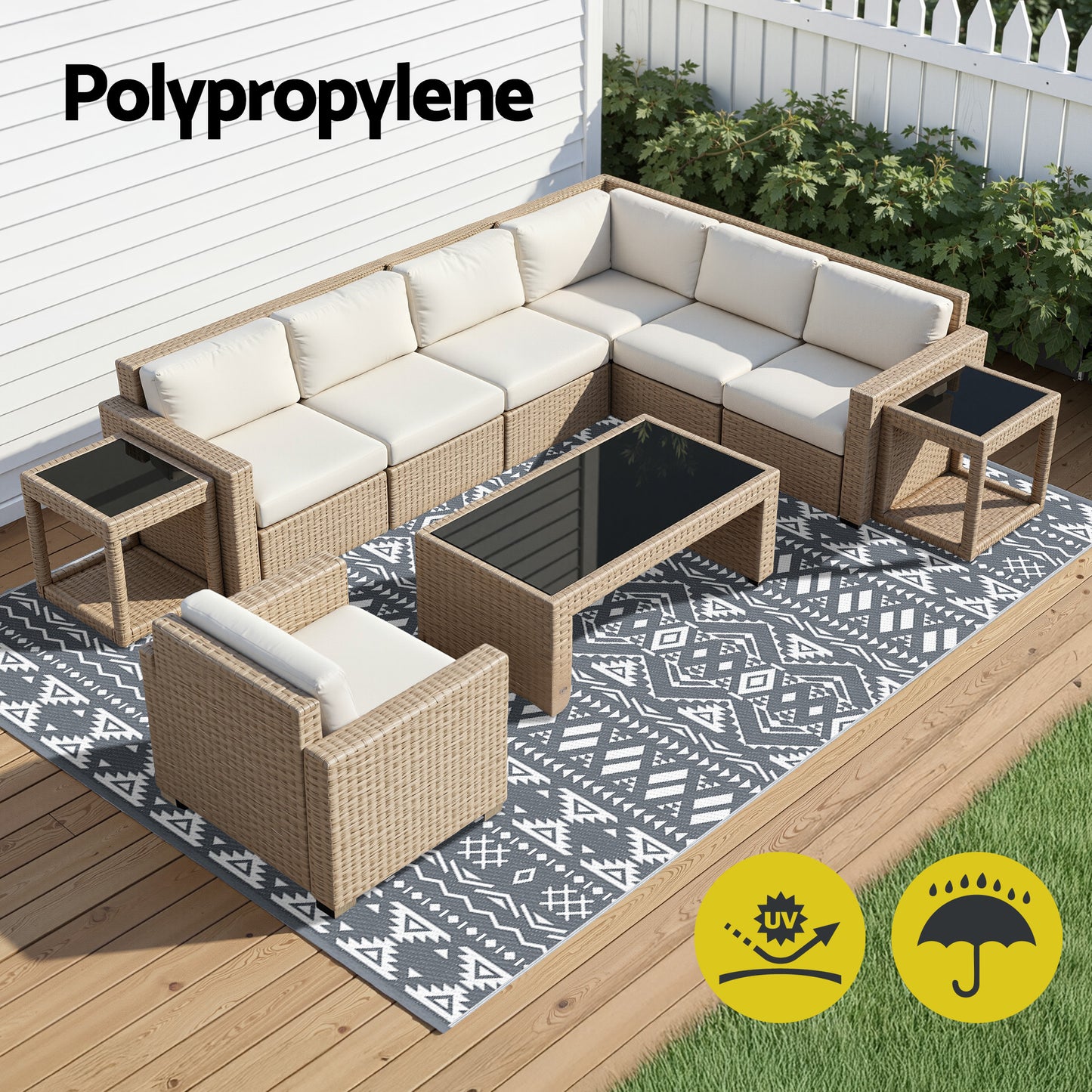 Outdoor Reversible Patio Rug – Dual-Sided, 274x366cm, Polypropylene