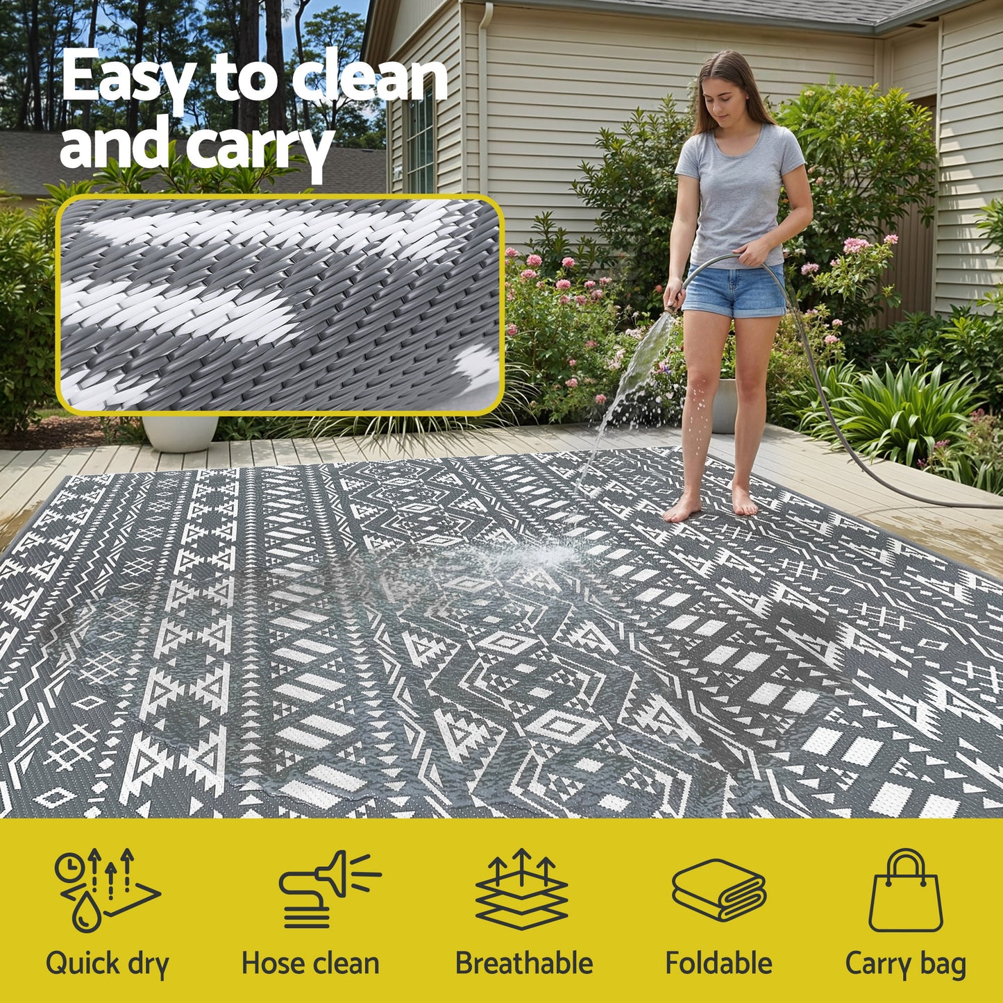 Outdoor Reversible Patio Rug – Dual-Sided, 274x366cm, Polypropylene