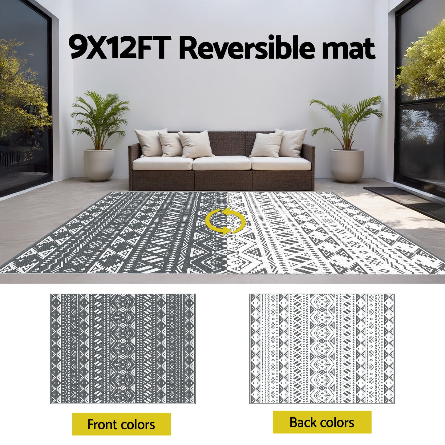 Outdoor Reversible Patio Rug – Dual-Sided, 274x366cm, Polypropylene