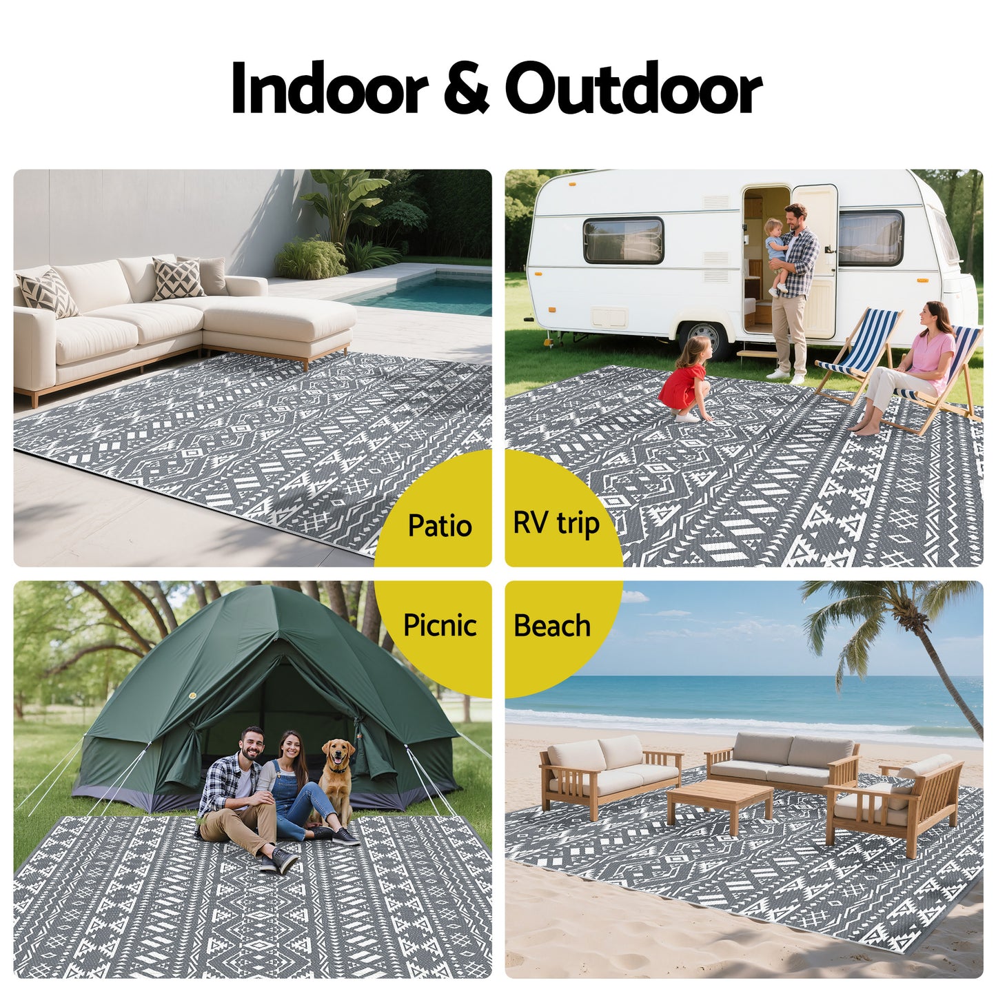 Outdoor Reversible Patio Rug – Dual-Sided, 274x366cm, Polypropylene