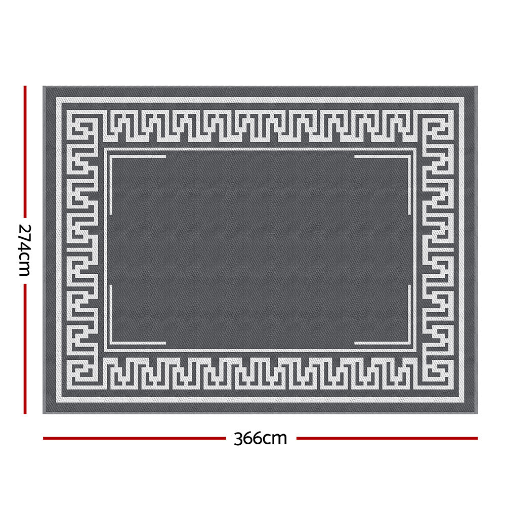 Outdoor Reversible Patio Rug – Weather-Resistant, 274x366cm, Grey Polypropylene