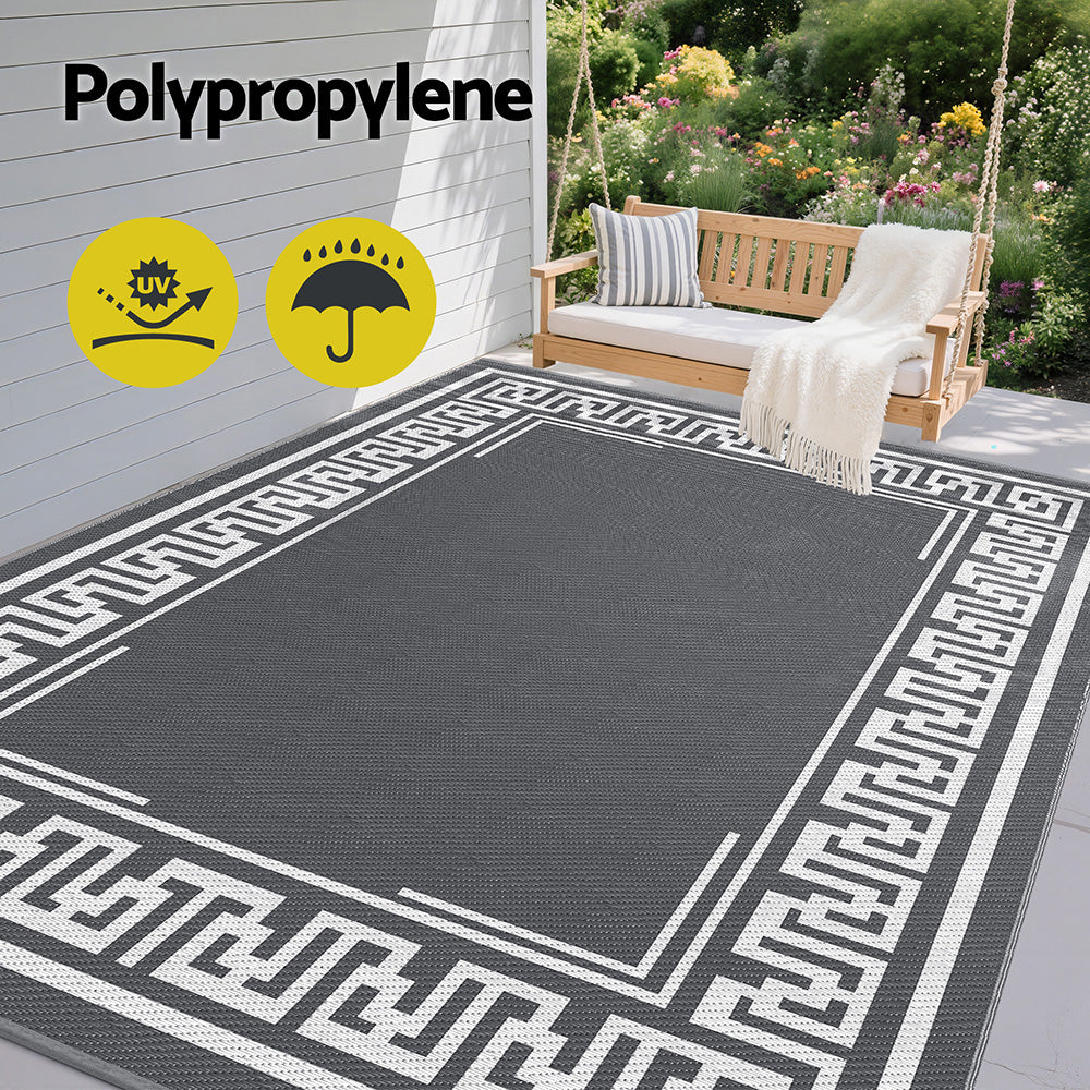 Outdoor Reversible Patio Rug – Weather-Resistant, 274x366cm, Grey Polypropylene