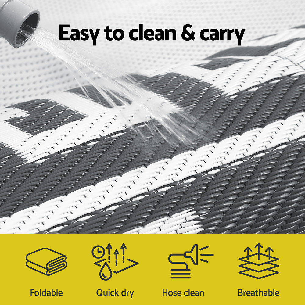 Outdoor Reversible Patio Rug – Weather-Resistant, 274x366cm, Grey Polypropylene