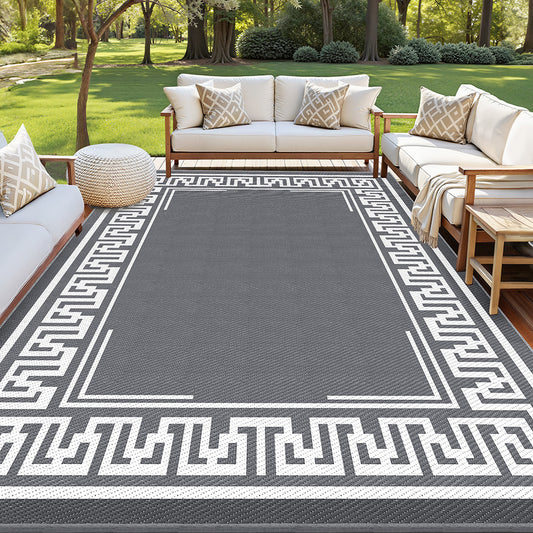 Outdoor Reversible Patio Rug – Weather-Resistant, 274x366cm, Grey Polypropylene