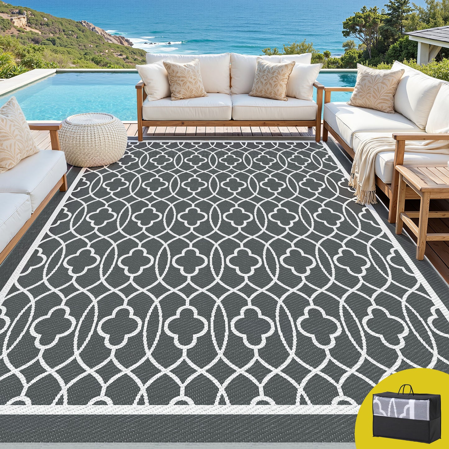 Outdoor Reversible Patio Rug – Weather-Resistant, 274x366cm, Polypropylene