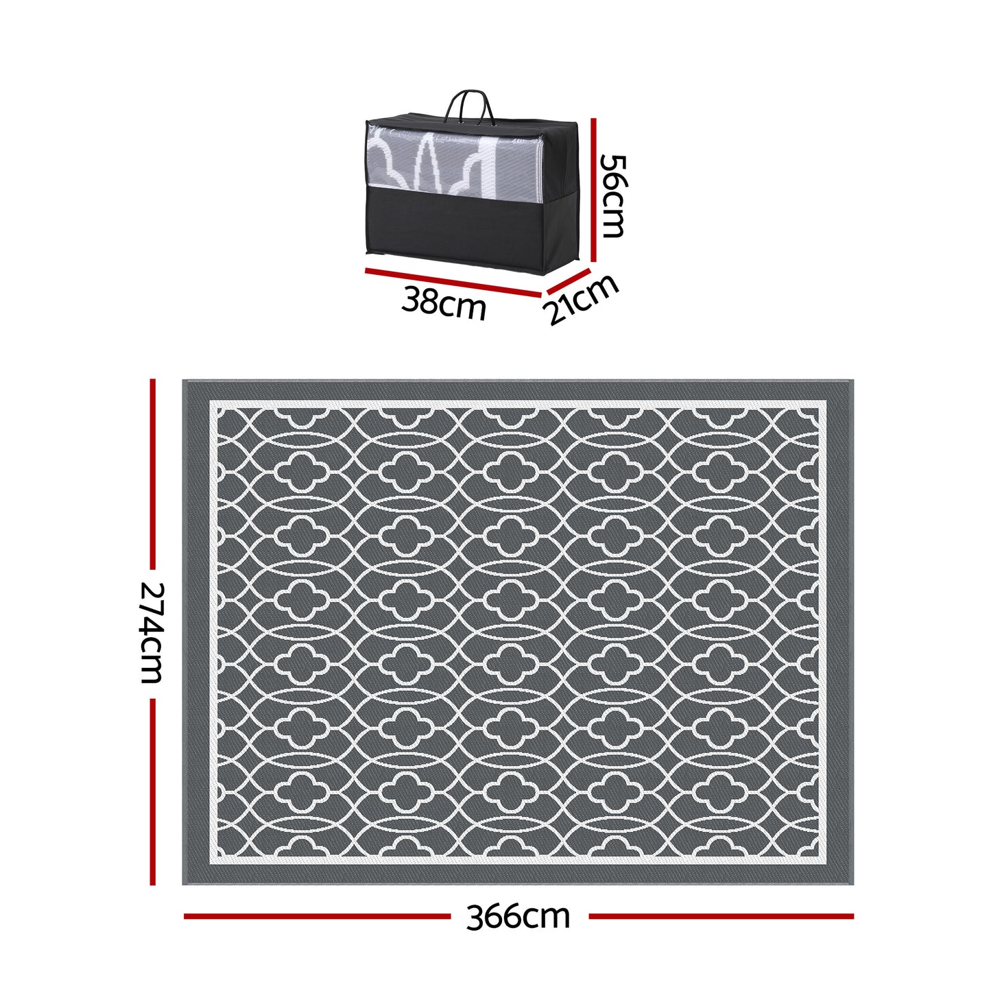 Outdoor Reversible Patio Rug – Weather-Resistant, 274x366cm, Polypropylene