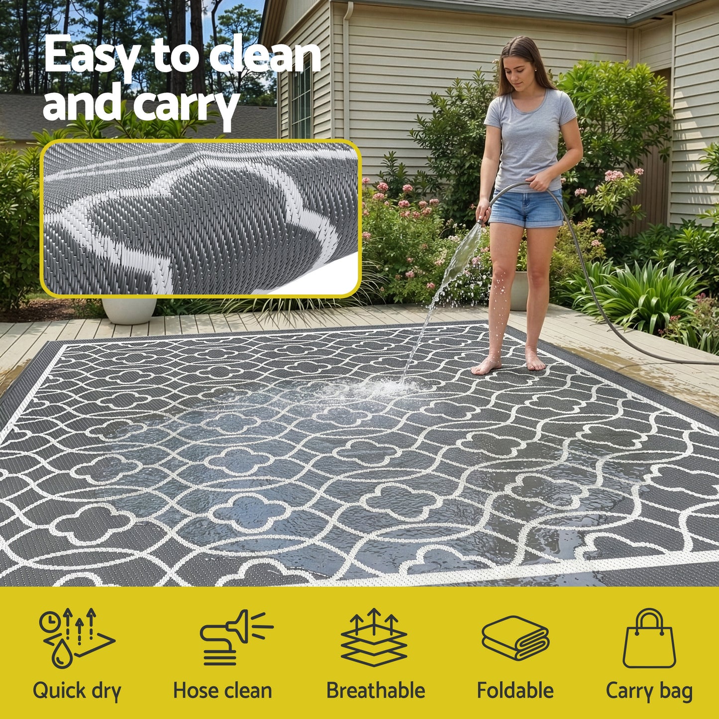 Outdoor Reversible Patio Rug – Weather-Resistant, 274x366cm, Polypropylene