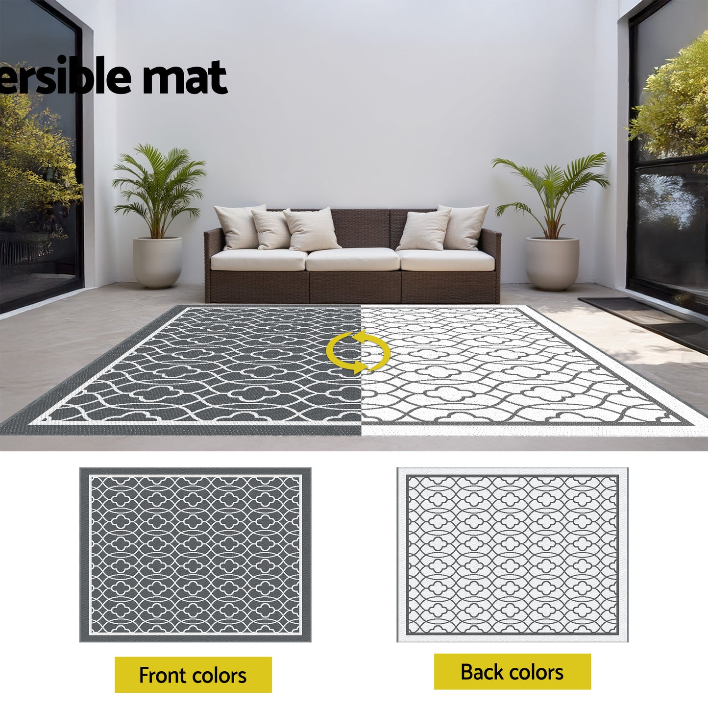 Outdoor Reversible Patio Rug – Weather-Resistant, 274x366cm, Polypropylene