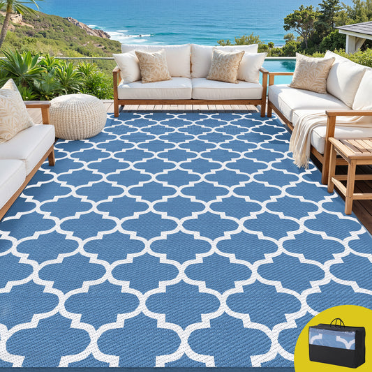 Outdoor Reversible Patio Rug – Weather-Resistant, 274x366cm, Blue