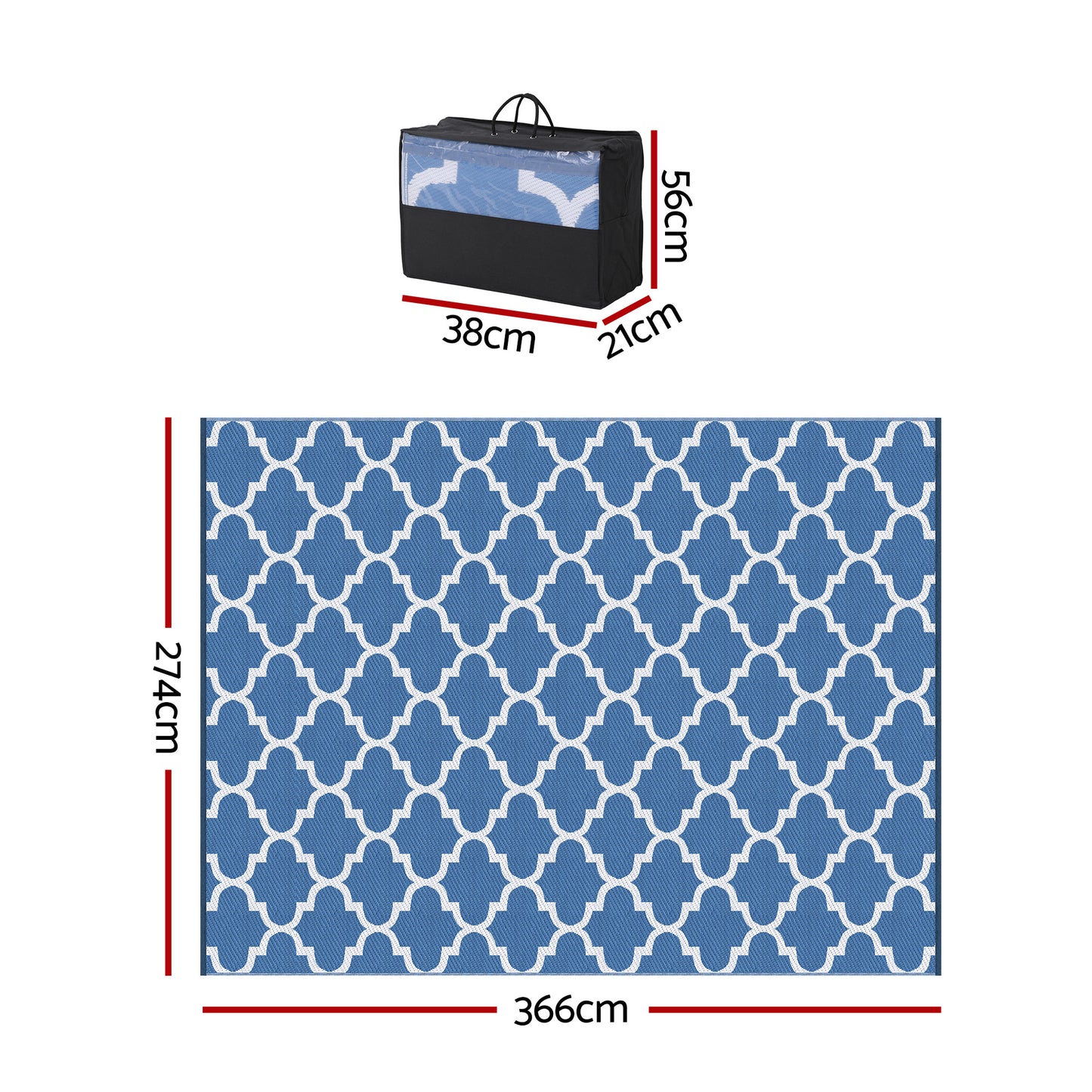 Outdoor Reversible Patio Rug – Weather-Resistant, 274x366cm, Blue