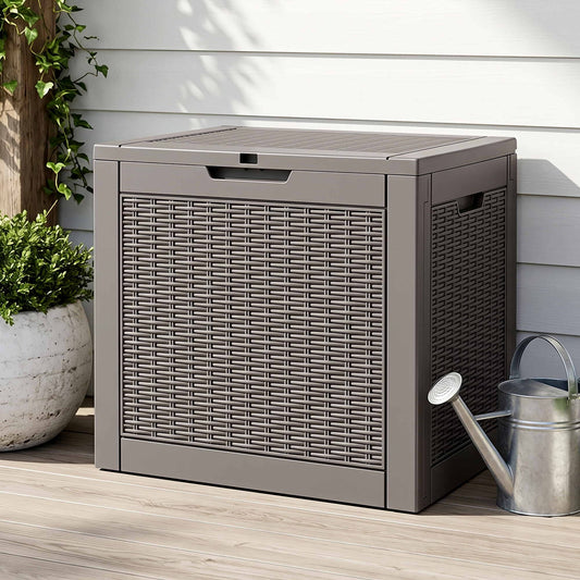 TWSC Outdoor Storage Box 118L Container Lockable Garden Toy Tool Rattan-Texture Brown