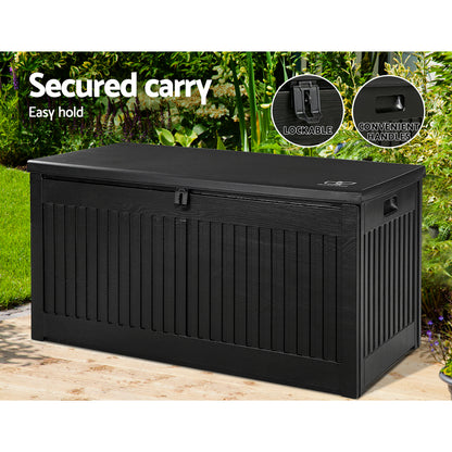 TWSC Outdoor Storage Box 270L Container Lockable Garden Bench Tool Shed Black