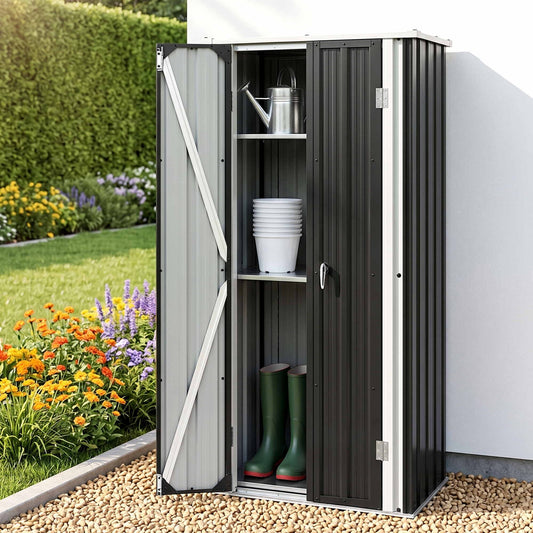 TWSC Outdoor Storage Cabinet Garden Shed Tool Lockable Cupboard Steel Adjustable Shelves