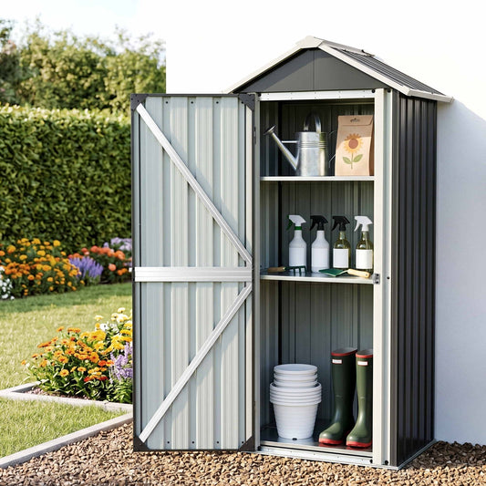 TWSC Outdoor Storage Cabinet Garden Shed Steel Tool Lockable Cupboard Adjustable Shelves