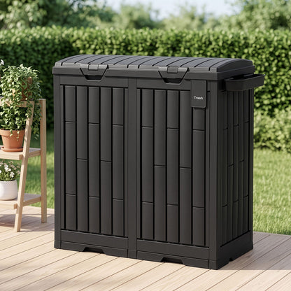 TWSC Outdoor Trash Cans Dual Compartment Trash Can 220L Black