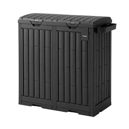 TWSC Outdoor Trash Cans Dual Compartment Trash Can 220L Black
