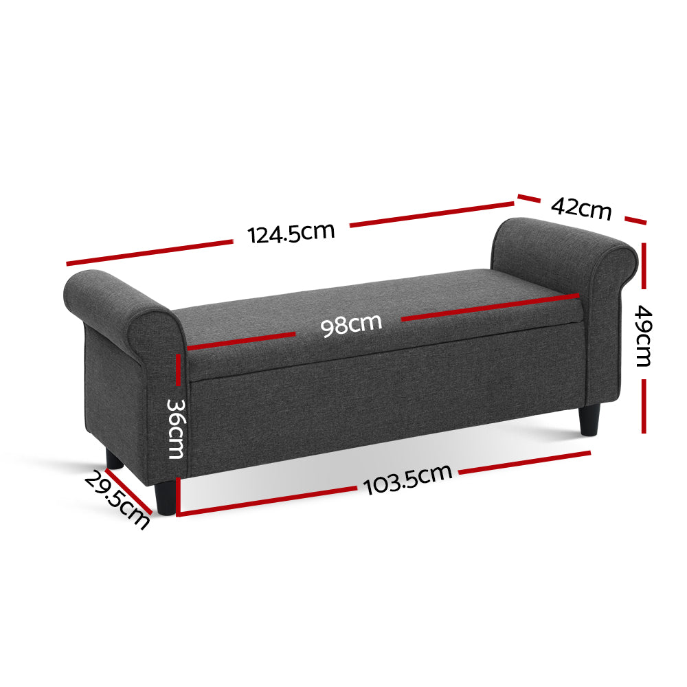 TWSC Storage Ottoman Blanket Box 125cm Arm Linen Grey