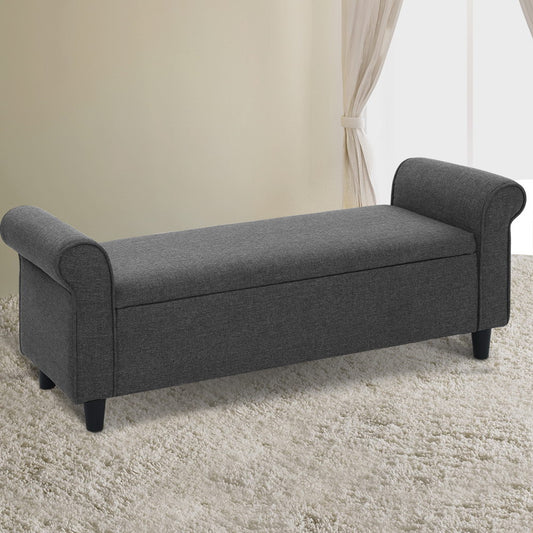 TWSC Storage Ottoman Blanket Box 125cm Arm Linen Grey
