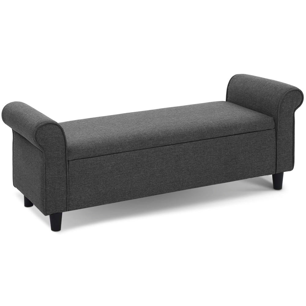 TWSC Storage Ottoman Blanket Box 125cm Arm Linen Grey