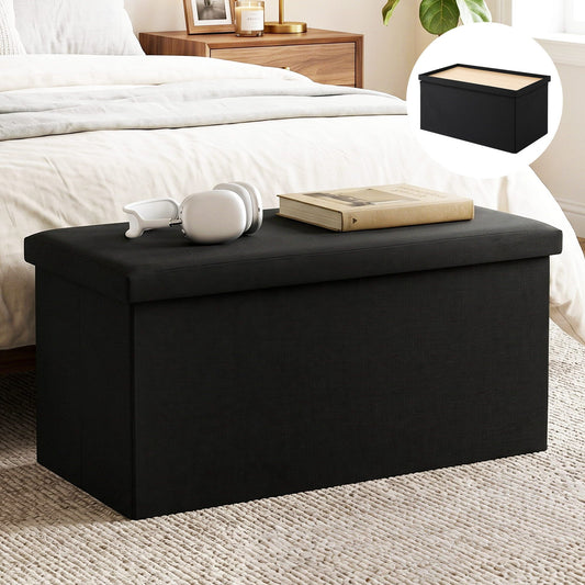 TWSC Storage Ottoman Bench Folding Blanket Box Toy Organiser Foot Stool Black