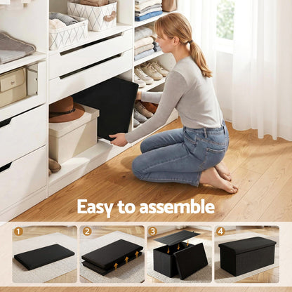 TWSC Storage Ottoman Bench Folding Blanket Box Toy Organiser Foot Stool Black