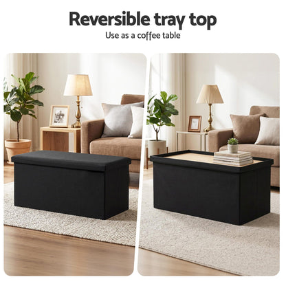 TWSC Storage Ottoman Bench Folding Blanket Box Toy Organiser Foot Stool Black
