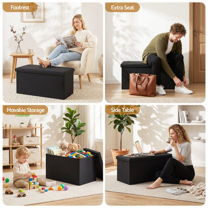 TWSC Storage Ottoman Bench Folding Blanket Box Toy Organiser Foot Stool Black